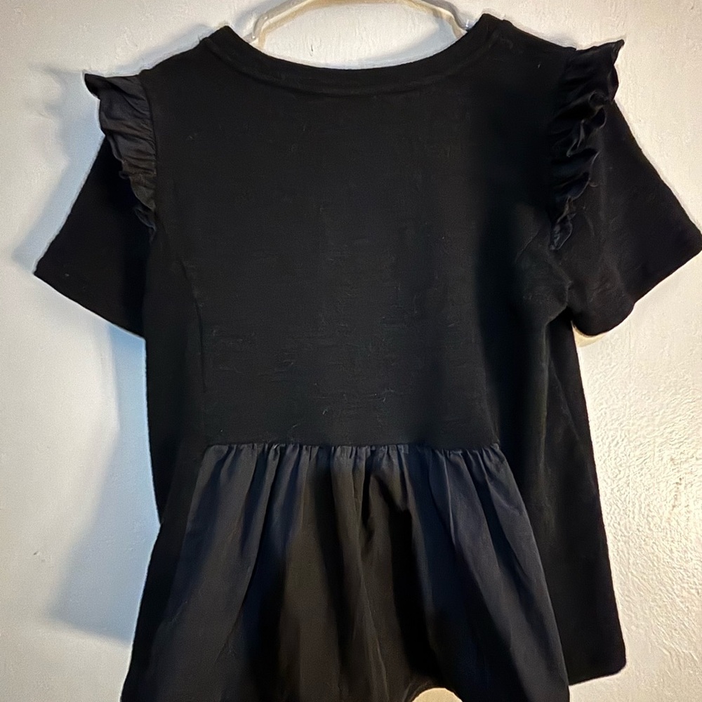 Anthropologie Maeve Black Ruffle Sleeve Women Tee - Picture 3 of 4
